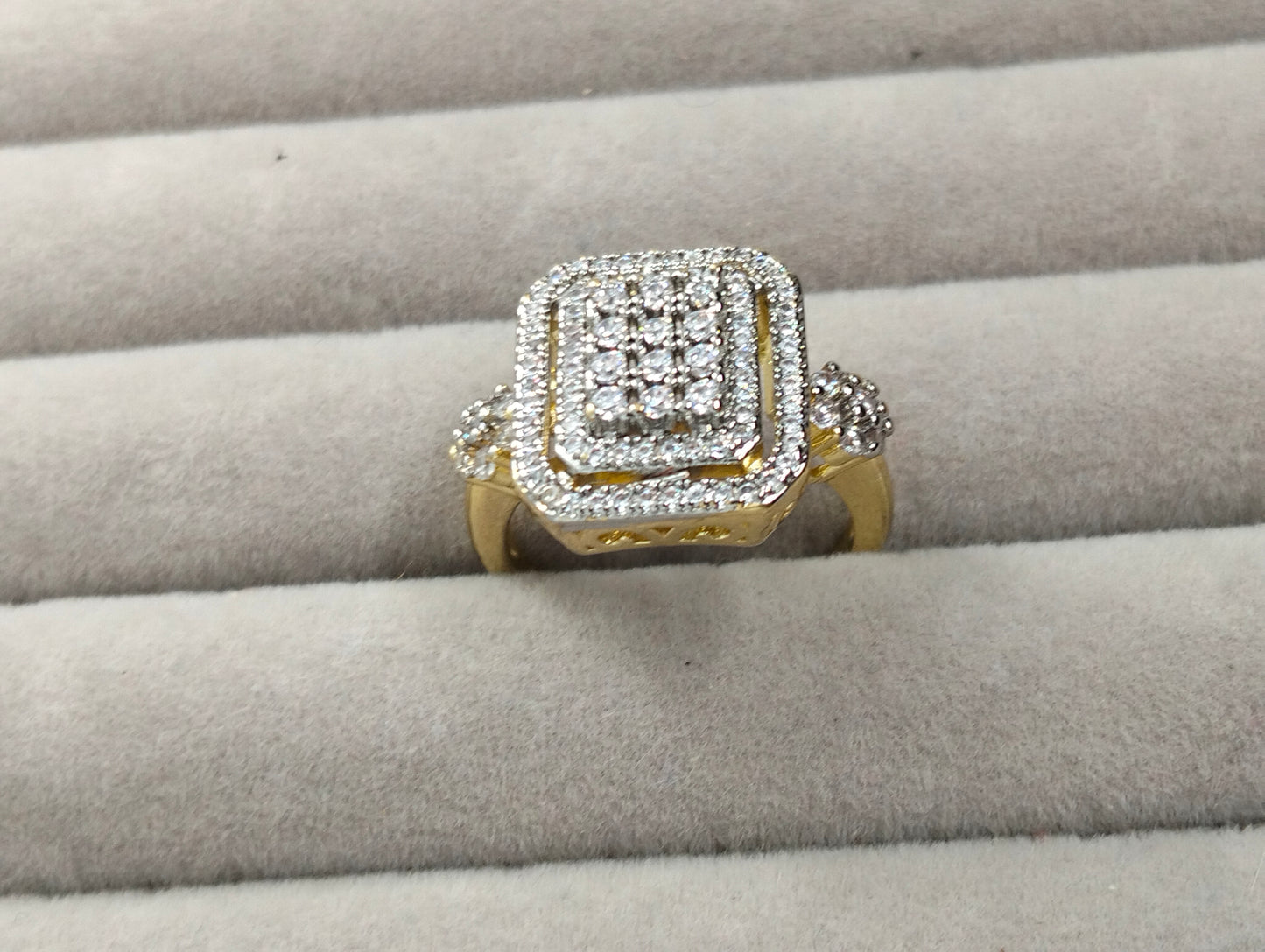 Designer Two-Tone Gold Polish CZ Statement Ring