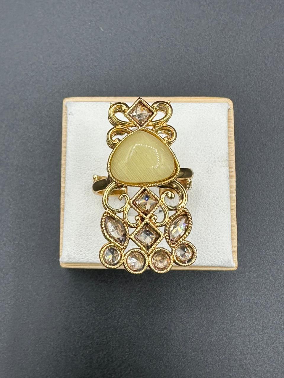 Yellow Stone ⭐ gold plated polki adjustable ring