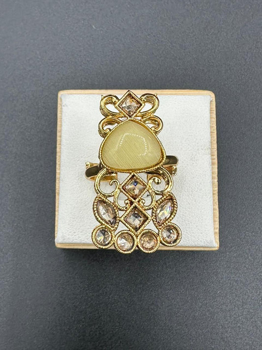 Yellow Stone ⭐ gold plated polki adjustable ring
