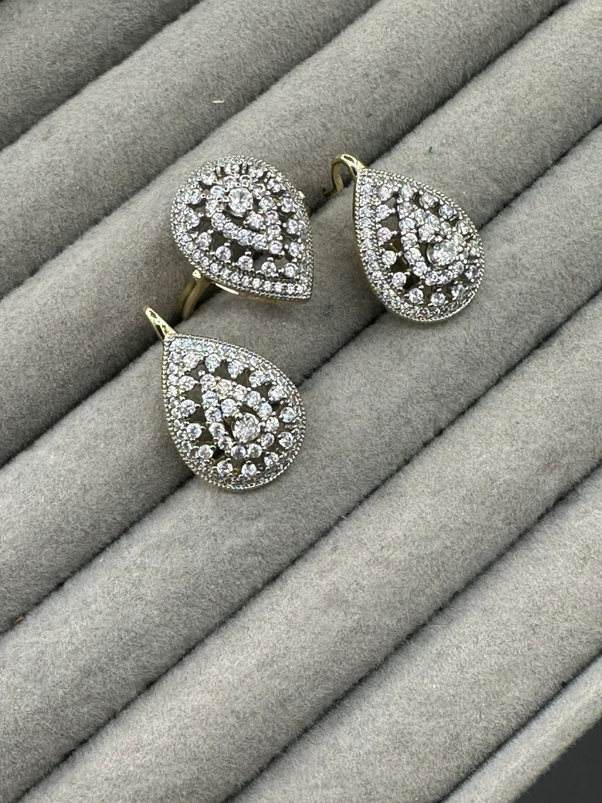 Two Toned Gold Polished Ring & Earring Set