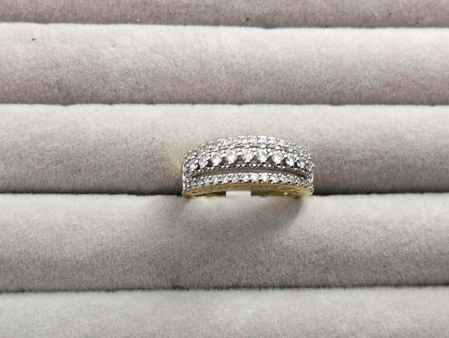 Chic Two-Tone Gold Polish CZ Party Ring