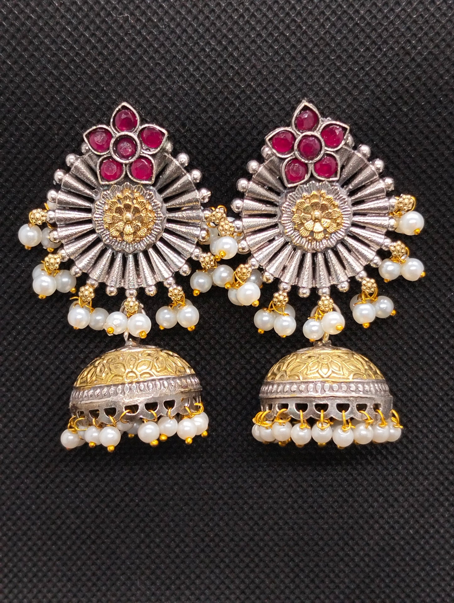 Red ruby two toned oxidized jhumka's