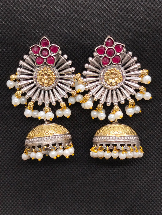 Red ruby two toned oxidized jhumka's