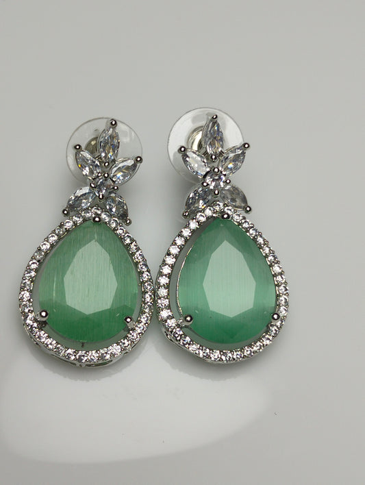 Mint green stone silver rhodium plated earing