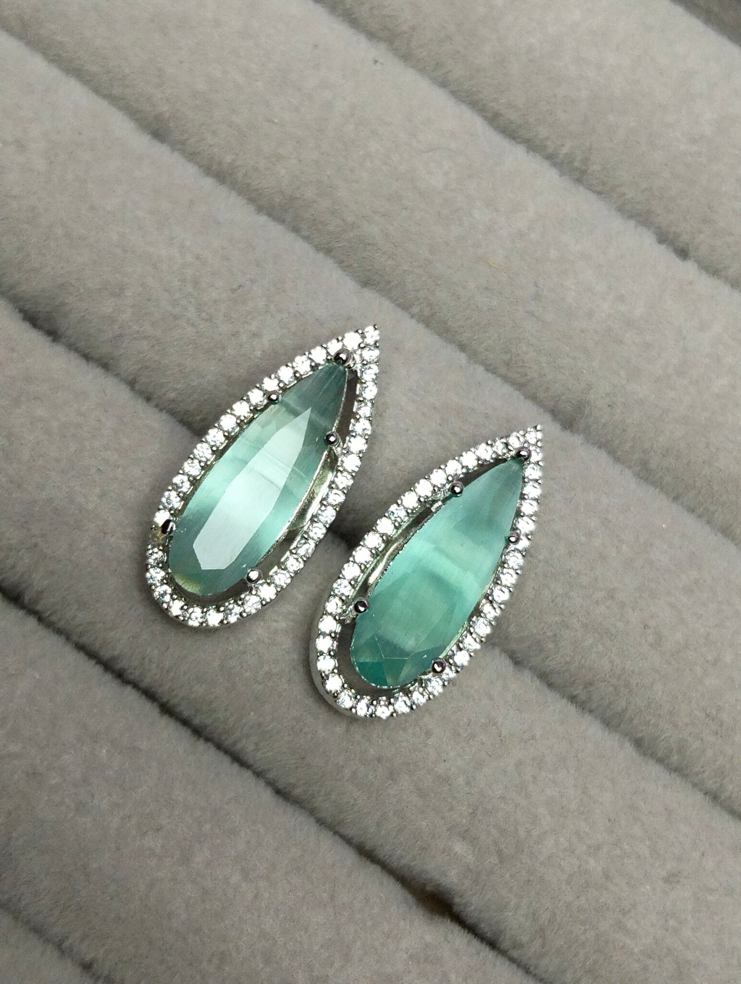 Mint Green Studs Silver Rhodium Plated