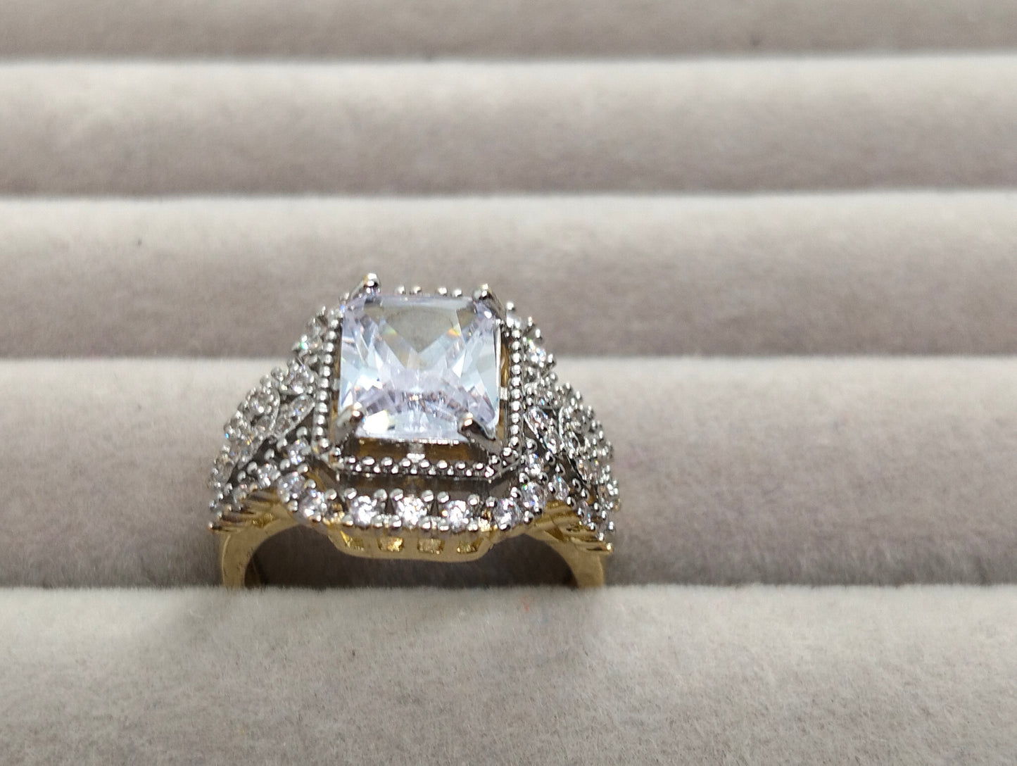 Premium Two-Tone Gold Polish CZ Fashion Ring