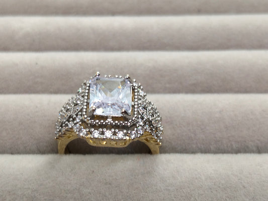 Premium Two-Tone Gold Polish CZ Fashion Ring