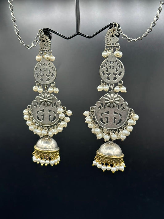 The Banjara Bell | Textured Oxidized Silver Jhumka's With Sahara's