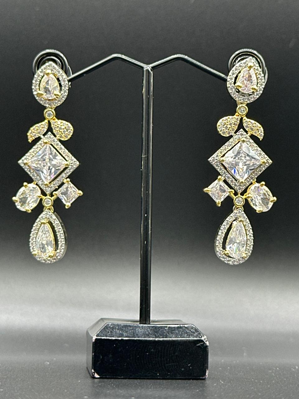 White Zirconia Geometric Drop Earrings 1 Carat