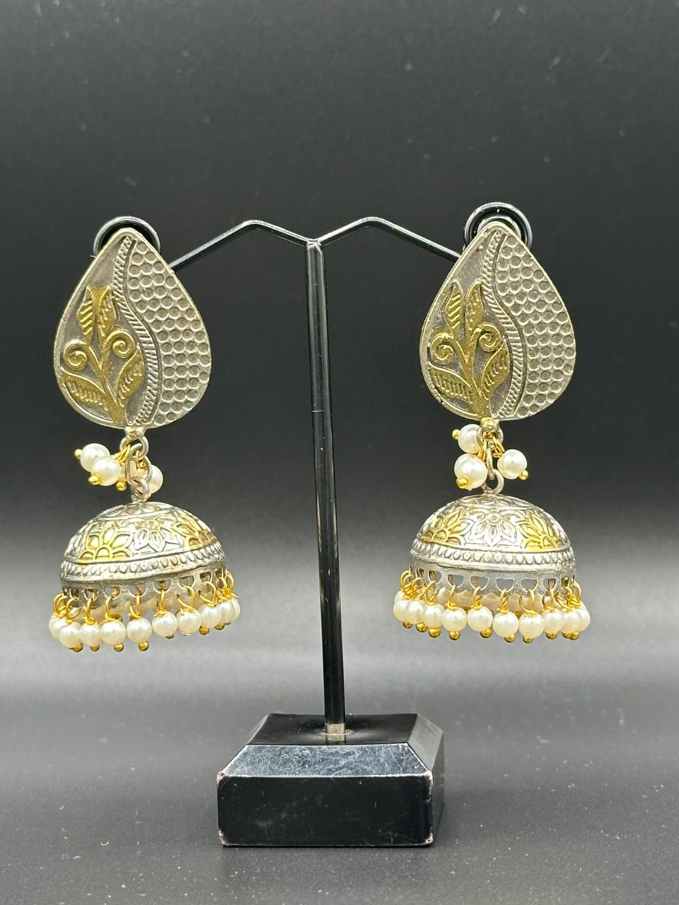 Two Toned Oxidized Silver Jhumka's – Tribal Boho Earrings