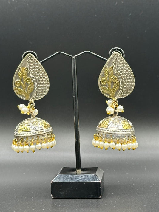 Two Toned Oxidized Silver Jhumka's – Tribal Boho Earrings