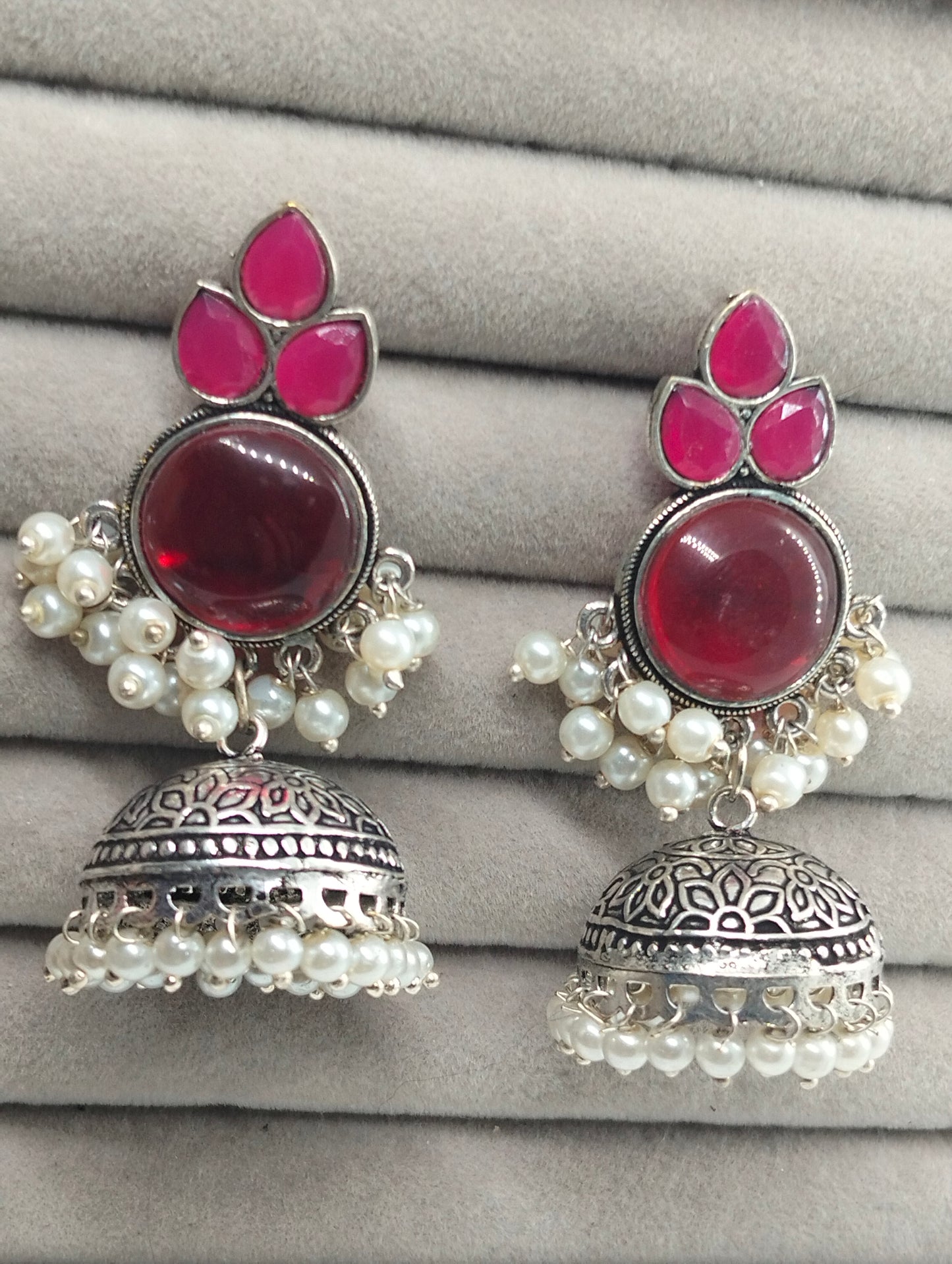 Red ruby oxidized handmade jhumka's
