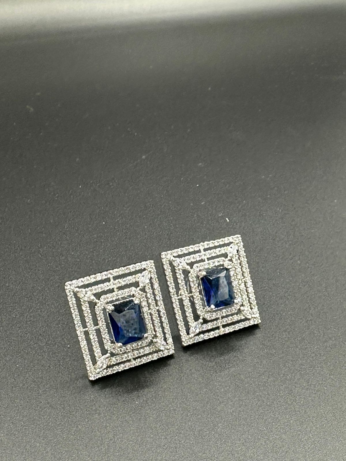 Squarish Sapphire Statement Studs