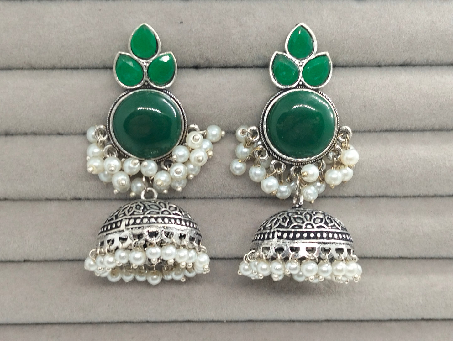 Green oxidized handmade jhumka's