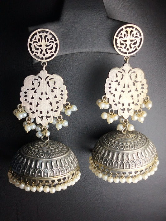 Silver oxidized handmade brass jhumka's