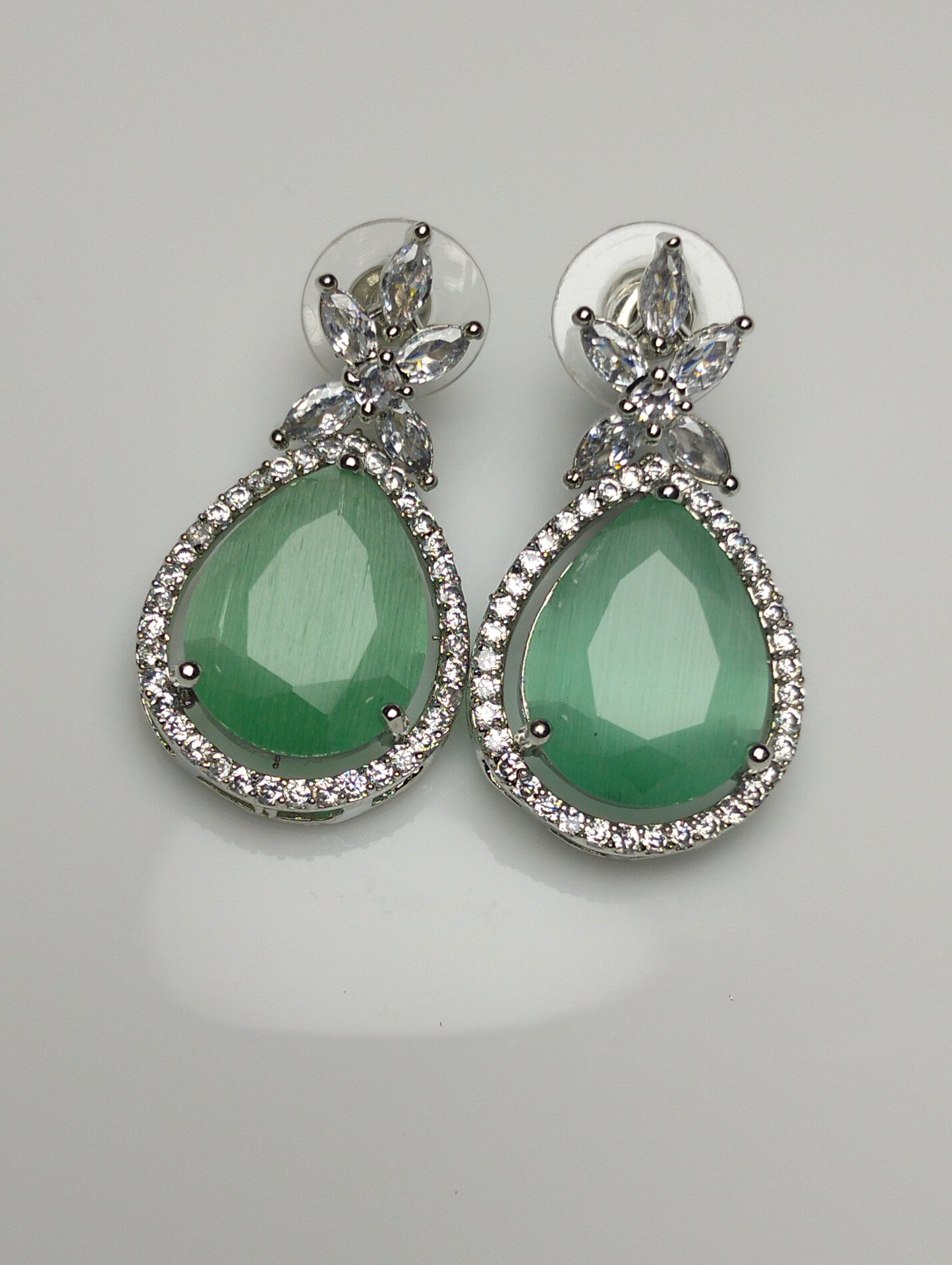 Mint green stone silver rhodium plated earing
