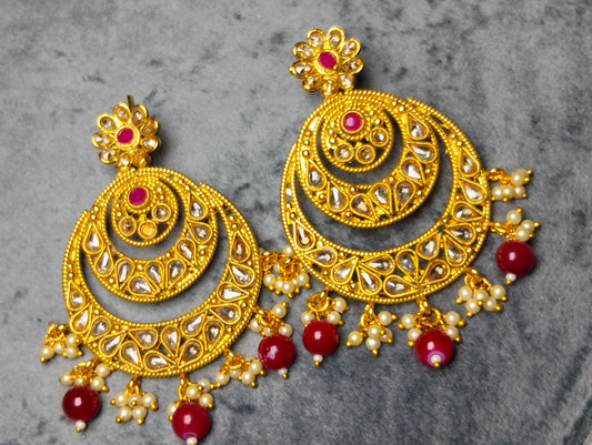Polki Chand baliya red stone