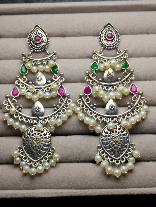 Oxidized brass jhumka's with multi stones