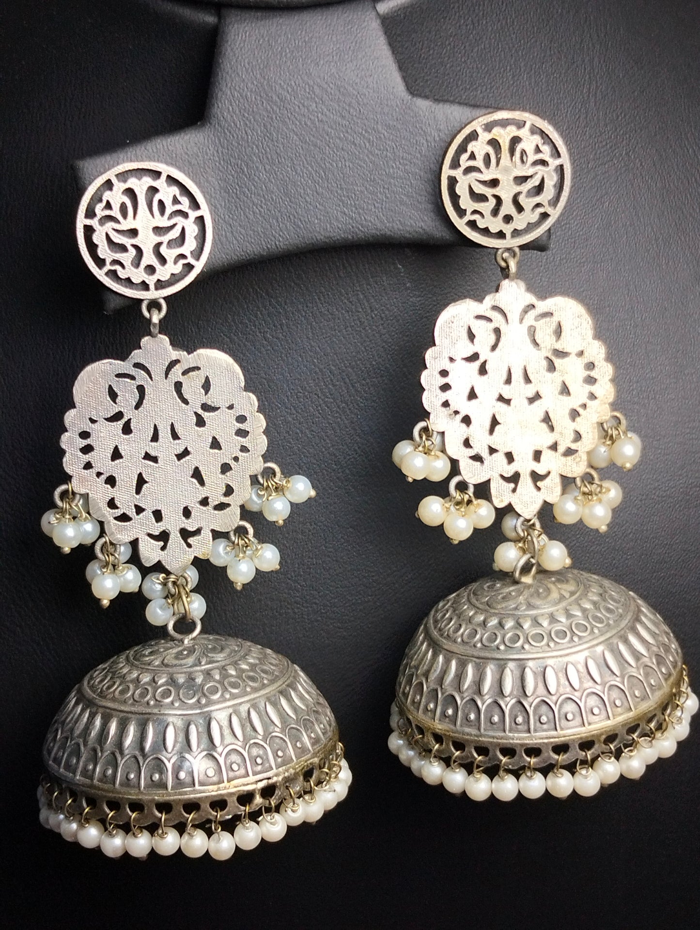 Silver oxidized handmade brass jhumka's